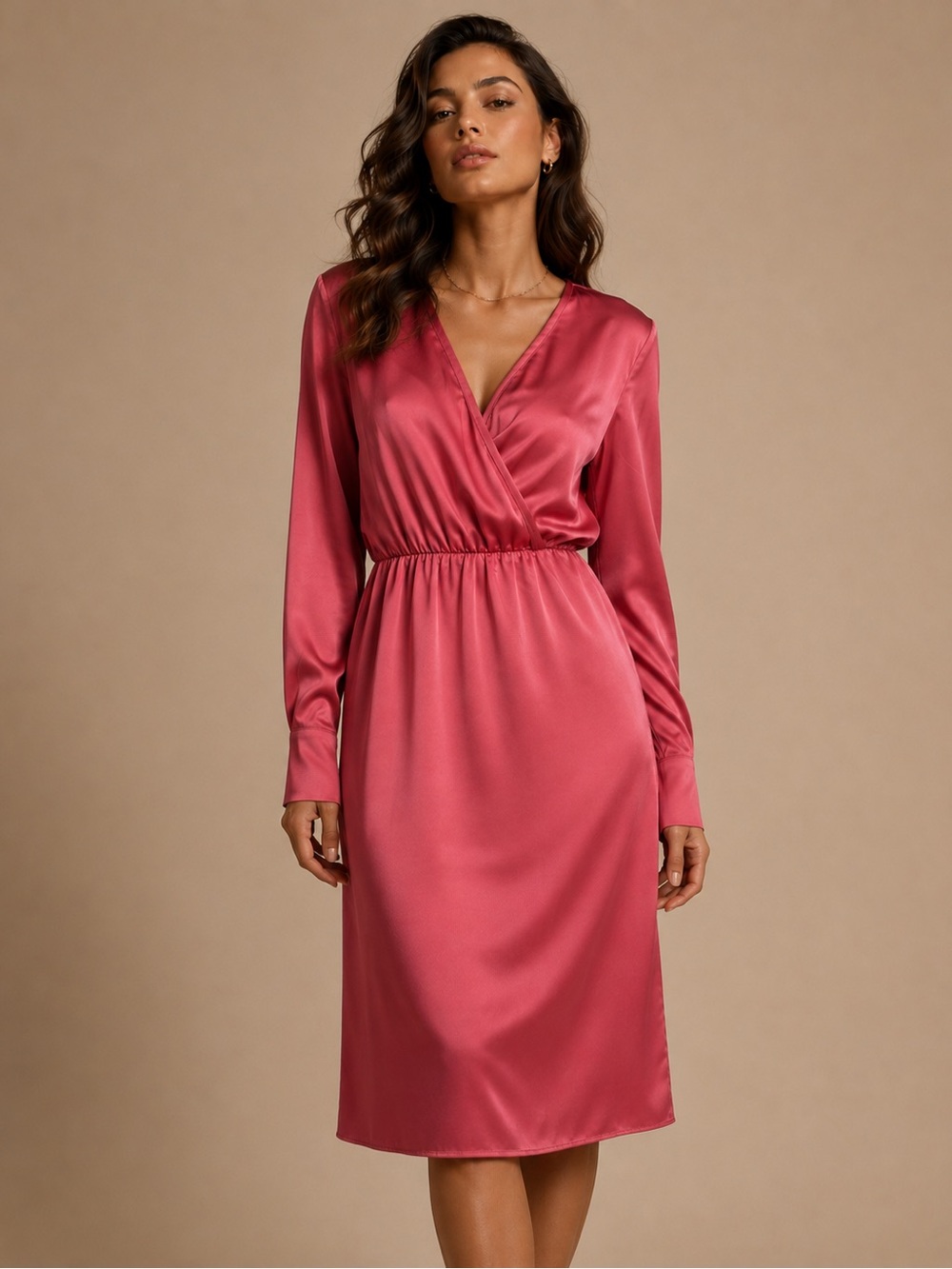 F&F Scotland Purchase Pink Satin Wrap Knee Length Dress (Fits like Large)